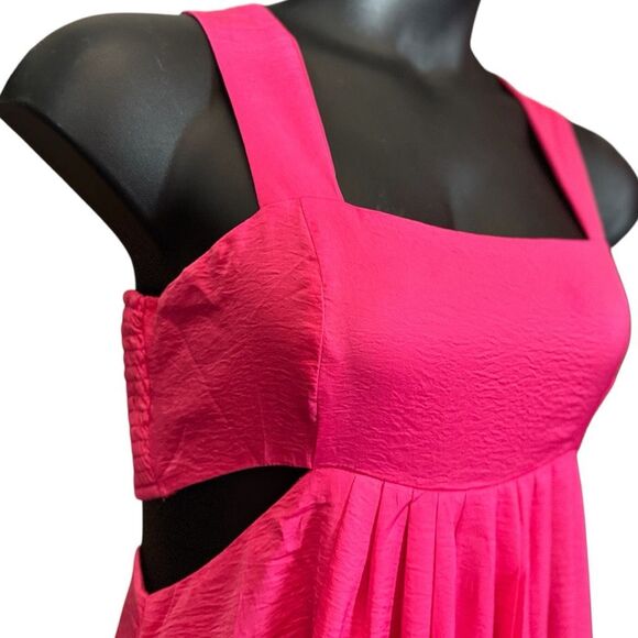 Hot Pink Mini Dress Pocket Washed Satin Cutout Skirt Bandeau | Davi & Dani - Picture 12 of 16